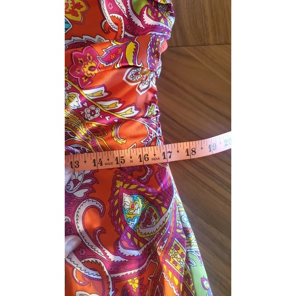 Lauren Ralph Lauren One Shoulder Size 12 Paisley Satin Front Drape Sheath Dress - Picture 9 of 14